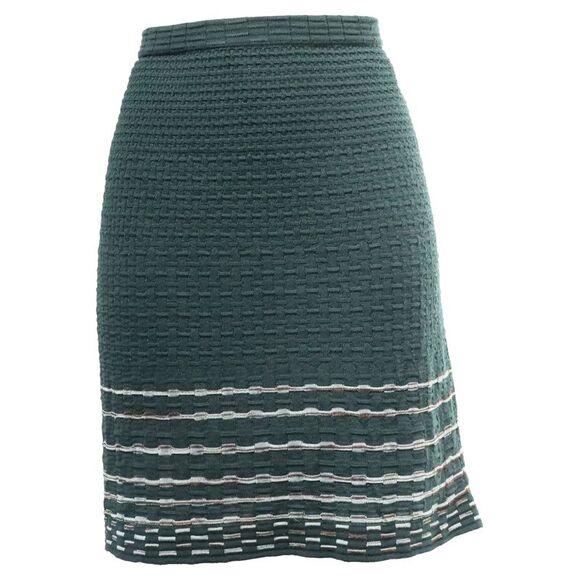 Missoni Knitted Stripe-Accent Mini Skirt in Olive Viscose